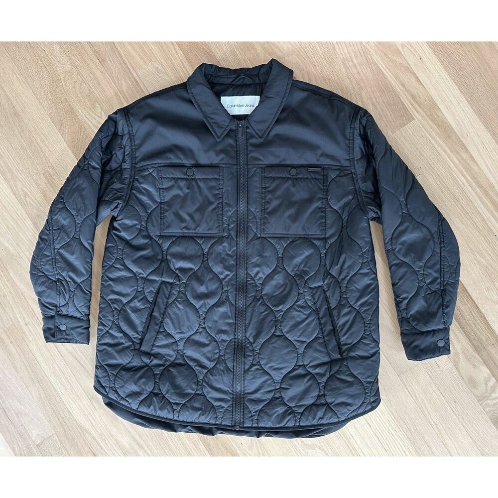 Calvin Klein Jeans Quilted Shirt Jacket XL Black Puffer Shacket Water Resistant